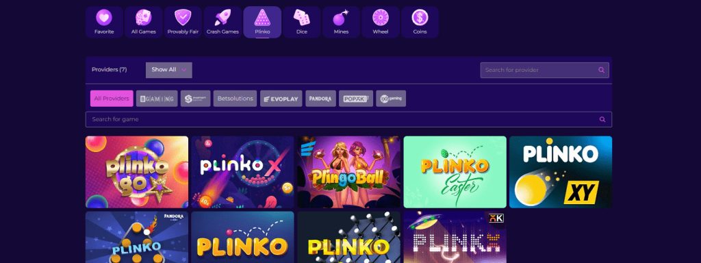 Juego Plinko en casino online.