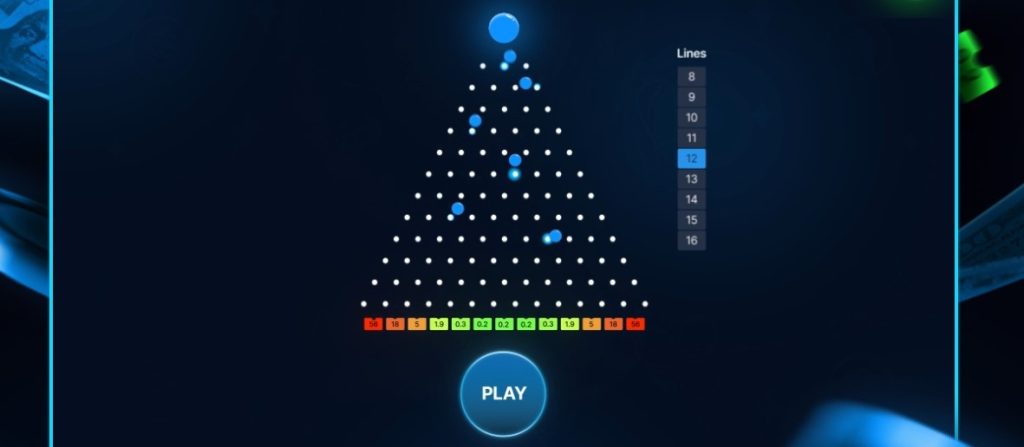 Pantalla de casino Plinko con dinero real.